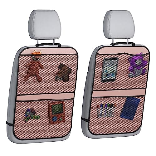 lebogner Back Seat Cover for Kids 3 Pocket Storage Organizer 2 Pack XLarge Waterproof Kick Mats Car Backseat Protector Beige Kick Mats 4 Organizer Pockets