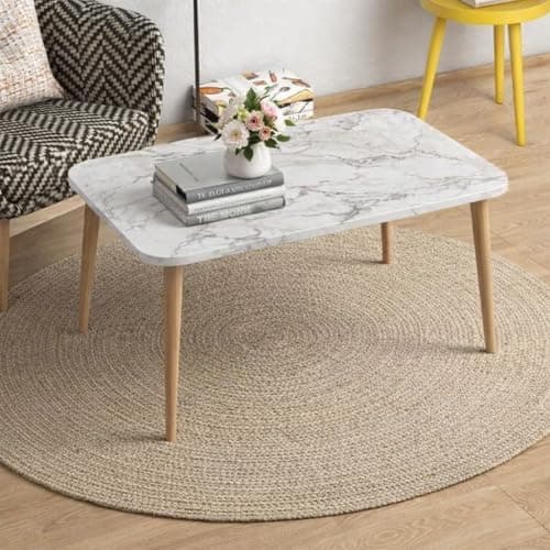 Dream Arts Shoppee Round and Rectangle Wooden Side Table for Living Room with Pedestal and Four Leg End Table (White Rectangle)