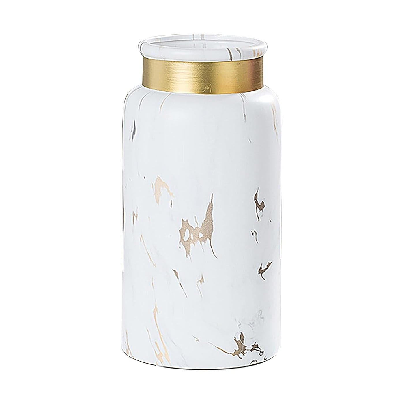 Art Street Decorative Ceramic Vase Marbled, Gold Trim, Modern Simplicity Small Modern Table Bookshelf Decor Classic Flower Pot For Home, Office, Living Room, Bedroom Decoration (White, Size : 6x18 cm)