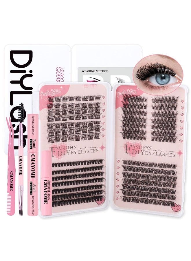 4 Styles DIY Eyelash Extension Kit 378 Clusters, 8-16mm Mixed Individual Lashes Cluster, Natural Curl Personal Eyelash Set, Segmented False Eyelashes, Thick Eyelashes