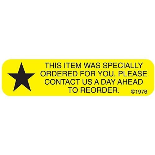 Pharmex 1-65G "Special Order for" Permanent Paper Label, 1 9/16" x 3/8", Yellow, Pack of 1000