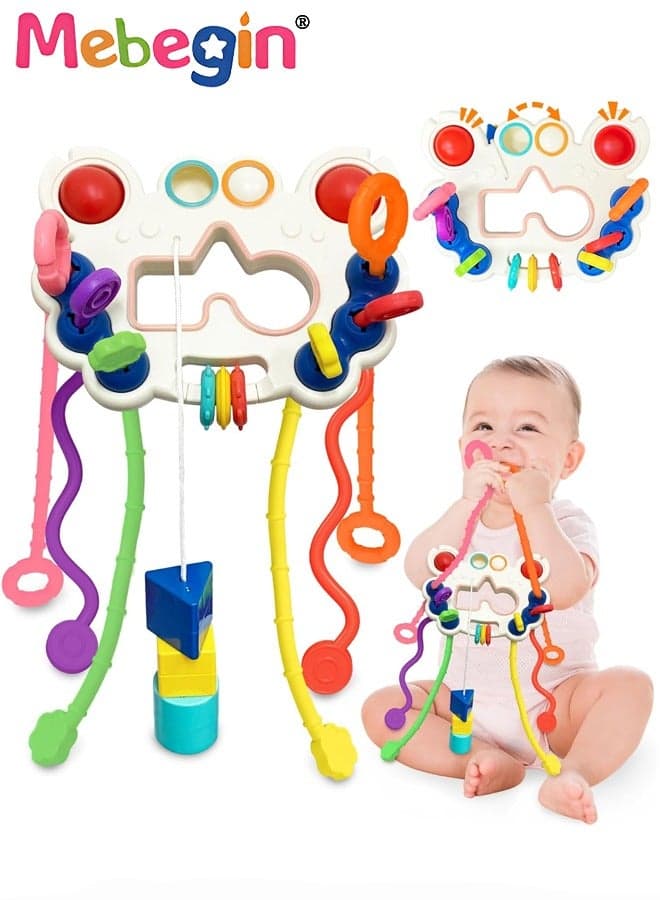 Safe Teething Toys, Crab Montessori Toys with Bright Colors and Unique Shape, Early Development Activity Crab Silicone Pull String Toys, Developmental Pulling Teething Baby Sensory Toy with Sliding Magic Balls and Simple Bubble
