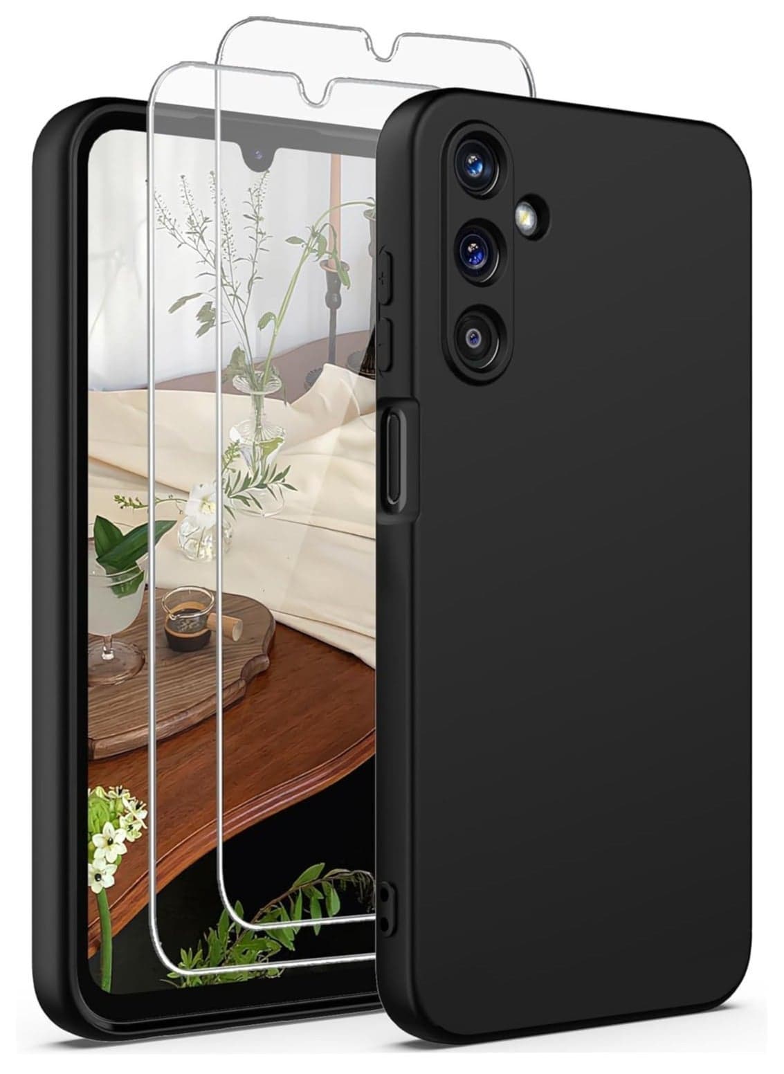 Samsung Galaxy A35 5G Case with 2X Screen Protectors | Soft Anti-Scratch Microfiber Lining, Ultra Slim Liquid Silicone Protective Case (Black)