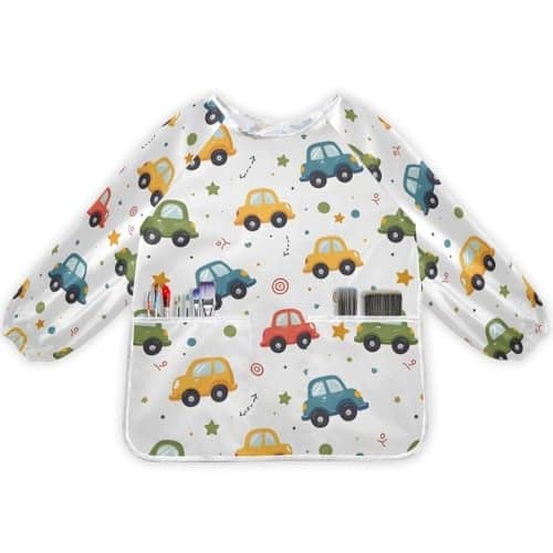 Bolaz Painting Smocks for Kids 24 Art Smocks Eating with Pockets Childish Truck Excavator Waterproof Long Sleeve Toddler Infant Children Apron
