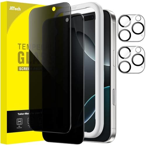 JETech Privacy Screen Protector for iPhone 16 Pro 63Inch with Camera Lens Protector AntiSpy Tempered Glass Film Easy Installation Tool 2Pack Each