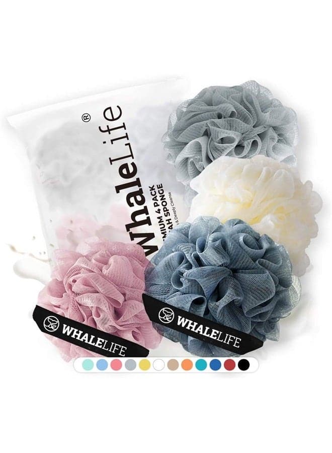 Loofah Sponge Bath Sponge for Women Men 4 Pack (Pink Blue Yellow Gray)