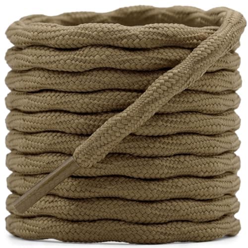 DELELE 2 Pair Round Wave Non Slip Outdoor Mountaineering Climbing Shoe Laces String Rope Light Brown Hiking Shoelaces Men Women Shoestrings-55 inch