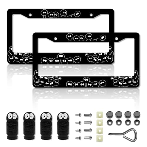 Anime Soot License Plate Frames,Anime Sprites Car Accessories for Women and Men ,Cute Soot Sprites License Plate Holder,Aluminum License Plate Frame Fits Standard US Vehicles Size 12.2 x 6 Inch