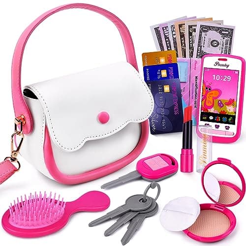 GJZZ Play Purse for Little Girls Toys - Toddler Purse Set Pretend Play Makeup Toys for 3 4 5 6 7 Year Old Girls, Kids Toy Purse Birthday Gifts for Ages 3-5 4-5 6-8 Years Old