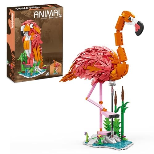 KAZI Flamingo Animal Building ToyWild Animals Building Set with 2 Building OptionsPink Flamingo or ParrotLearning Toys for Kids Ages 8Birthday for Girls and Boys
