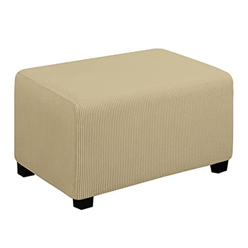 EasyGoing Stretch Ottoman Cover Folding Storage Stool Furniture Protector Soft Rectangle slipcover with Elastic BottomOttoman SmallBeige