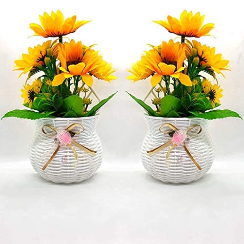 Art Street Artificial Flower Pot for Home Decoration, Artificial Plants Set of 2 Sun Flower with Hanging Pot, Size- 8 x 8 Inch's