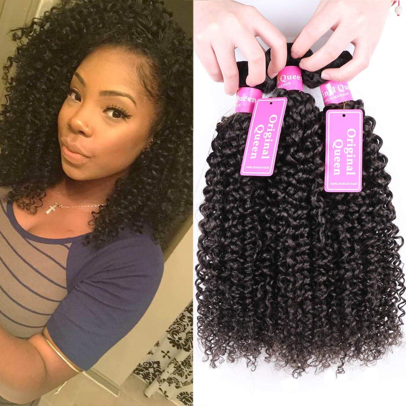 Original Queen 100 Brazilian Unprocessed Virgin Kinky Curly Human Hair Weave 3 Bundles Deep Curly Hair Extensions Mixed Length 20 20 20inches