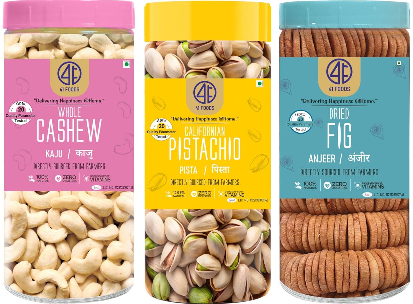 41 FOODS Premium Dry Fruits and Nuts Combo of Healthy Fresh Cashews Pistachios Figs Nutritious Delicious Crunchy Pista Kaju Anjeer 200Gm X 3 600Grams