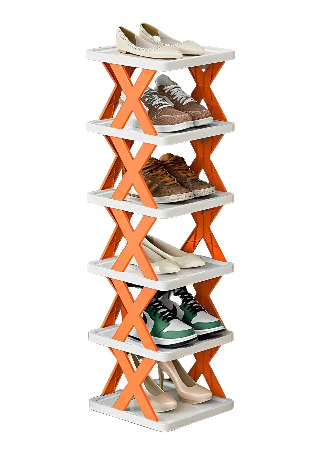 X Shape Shoe Rack, Vertical Shoe Tower, Narrow Corner Shoe Rack, Shoe Shelf, DIY Free Standing Shoes Storage Organizer for Small Entryway, Closet, Hallway, Living Room, Bedroom 6 Layers