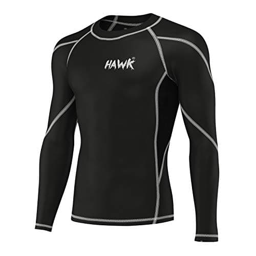 Hawk Sports Mens Compression Shirts Base Layer Athletic Gym MMA BJJ Rash Guard No Gi Full Long Sleeve Rashguard Shirt for Men (Black, XX-Large)