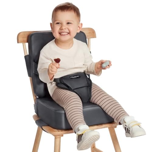 HOMEAL Booster Seat for Kitchen Chair, Breathable Toddler Booster Seat for Dining Table with Backrest and Adjustable Straps, Portable Travel Toddler Booster Seat, Dark Grey