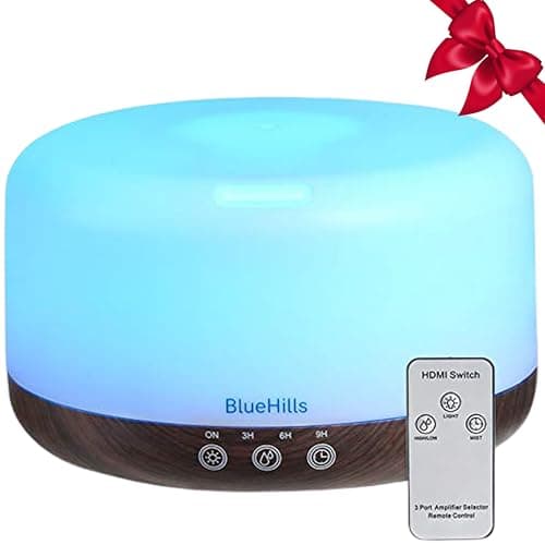 BlueHills Premium 1000 ML Large Essential Oil Diffuser Humidifier for Room Home Aromatherapy Big Capacity Oil Diffuser with Décor LED Lights Long Running Round Diffuser Dark Wood Grain – D002
