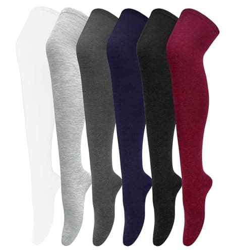 Thigh High Socks for Women Casual Over the Knee High Socks Stockings for Anniversaries Holidays(Grey,6 Pairs)