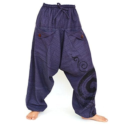 Siamrose Baggy Harem Yoga Lounge Pants, Wide Leg Trousers, Men Women, 2 Pockets, One Size (Blue)