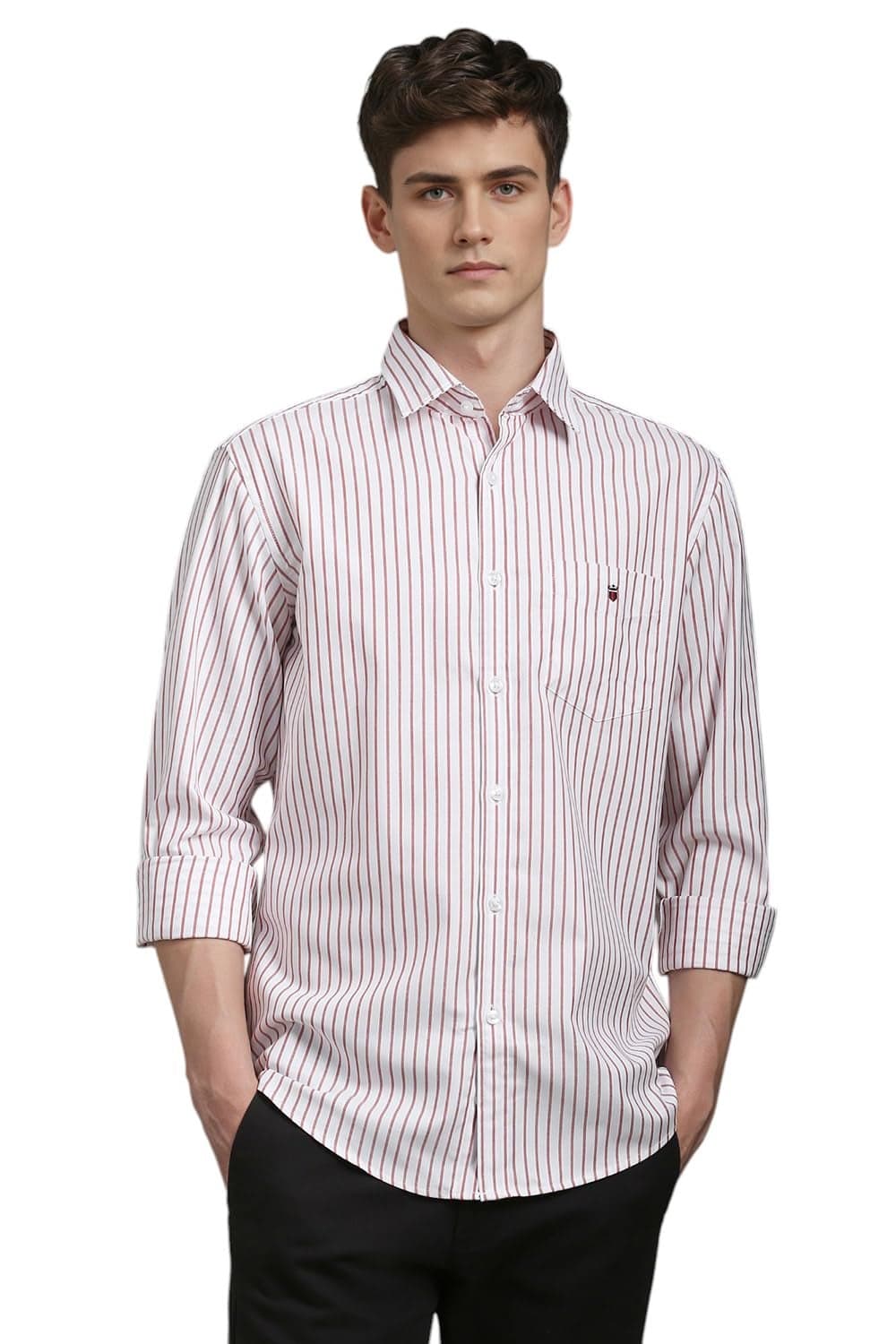 Louis Philippe Men's Cotton Slim Fit Shirt (LYSFCSLBV77793_Red, 40