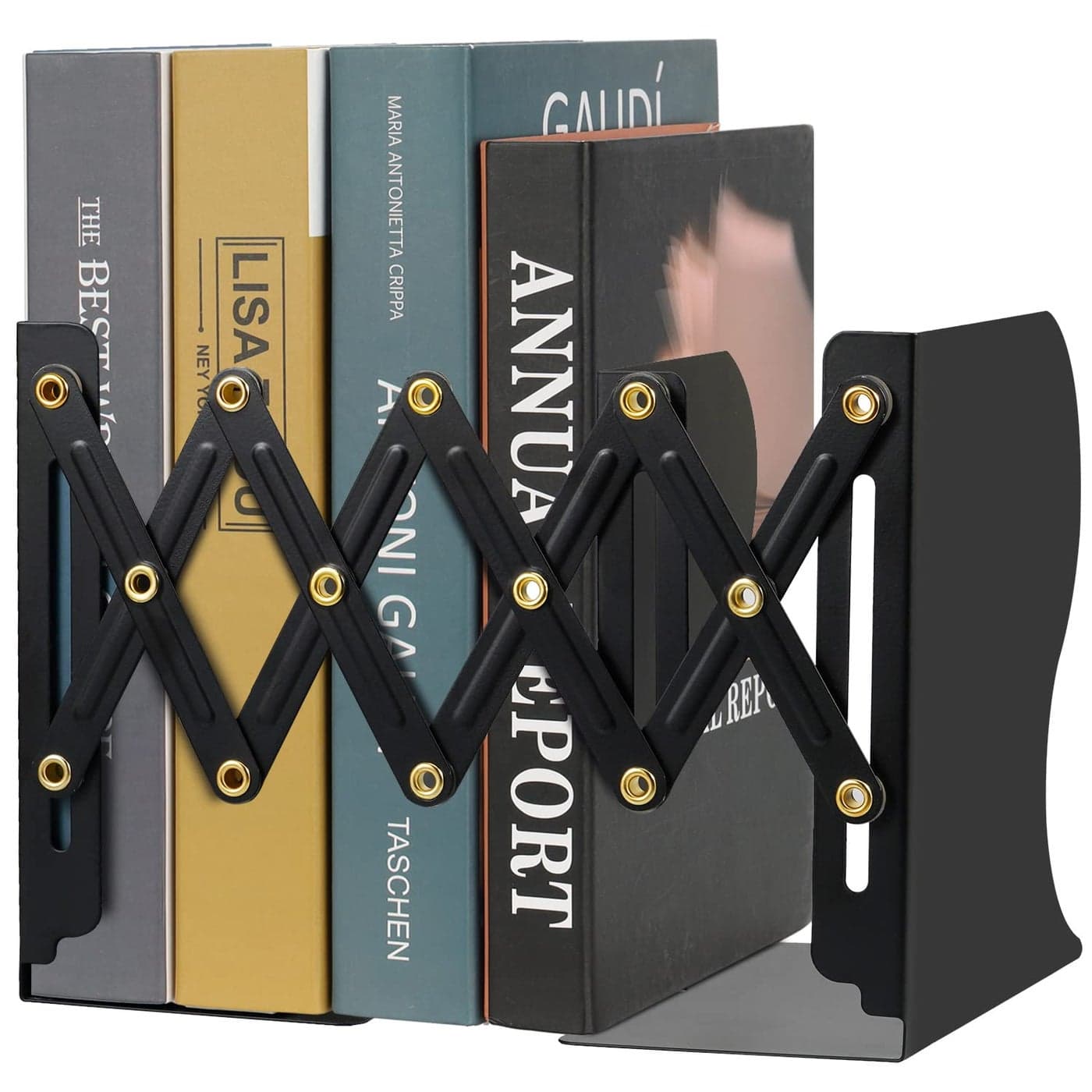 Hossejoy Adjustable Bookends Heavy Duty Metal Book Ends Expandable Bookcase Book Holder Stand Shelf Rack for Student Office Book File Organizer Storage Extends up to 19 inches Black