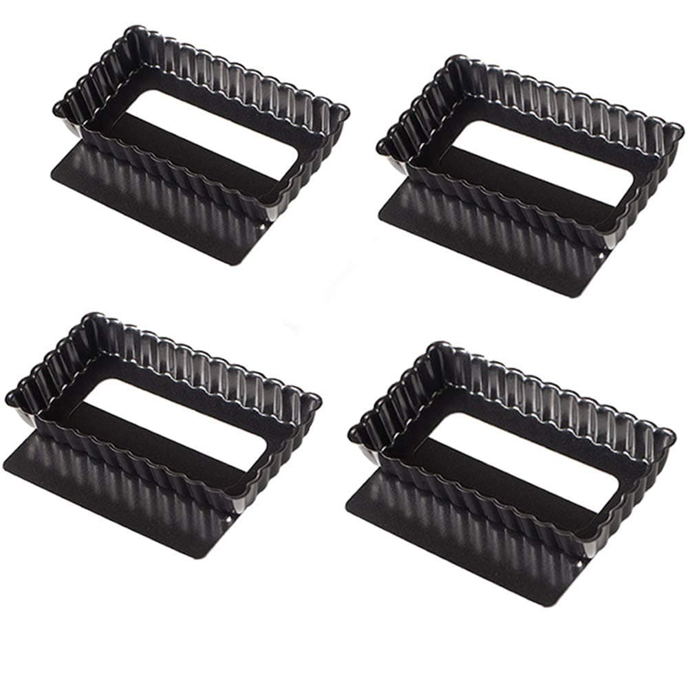 Webake 4 Pack Mini Tart Pans with Removable Bottom Rectangular Baking Pan NonStick Cake Tin for Oven and Insta Pot Baking