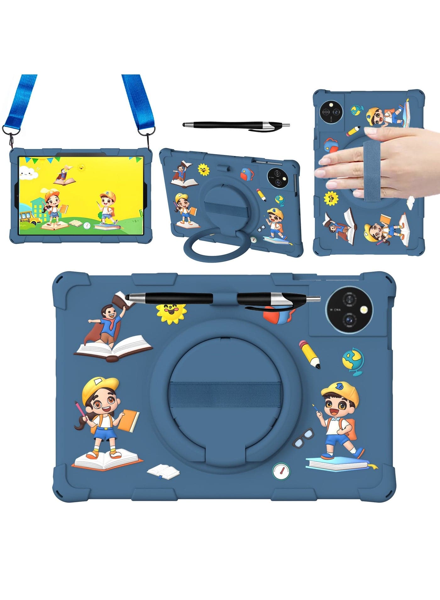 Compatible with Honor 10-12.1 inch cases, Rugged Protective EVA Silicone Kid's Case, Shock Resistant Foldable 360 Degree Rotatable Stand Grip