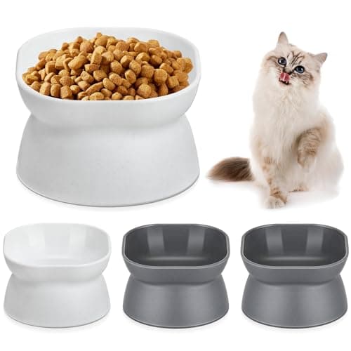 Clysee 4 Pieces Plastic Tilted Elevated Cat Bowls Raised Cat Food Bowls Elevated Feeding Dish for Flat Faced Kitten Kitty Pets Supplies(White and Grey)