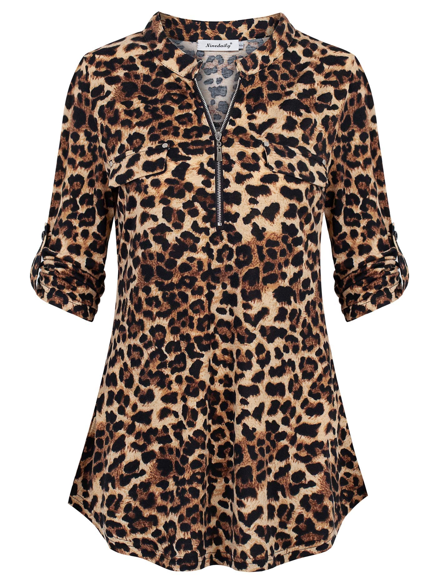 Ninedaily 3/4 Sleeve Tops for Women, Womens Summer Tops 2025 Spring Trendy Sexy V-Neck Wear With Halloween Costumes Tops Cute Shirts Casual Blouses Cold Peplum Tops Tees Leopard Print Tops Size L