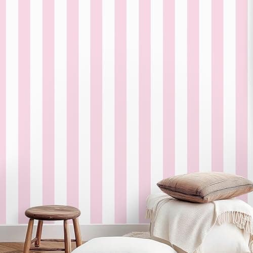 Cohoo Home Pink Striped Peel and Stick Wallpaper Pink and White Stripe Contact Paper for Cabinets Modern Stripes Self-Adhesive Removable Wall Paper Cute Girls Bedroom Nursery Decor Vinyl 17.7”×118”