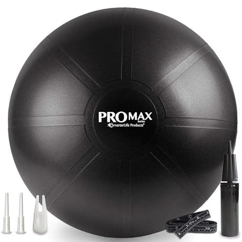 SmarterLife PRO MAX Exercise Ball for Stability Workout, Fitness, Pregnancy, Yoga, Pilates, Home Gym, Physical Therapy, Birthing, Balance Ball Chair (65 cm, Black)
