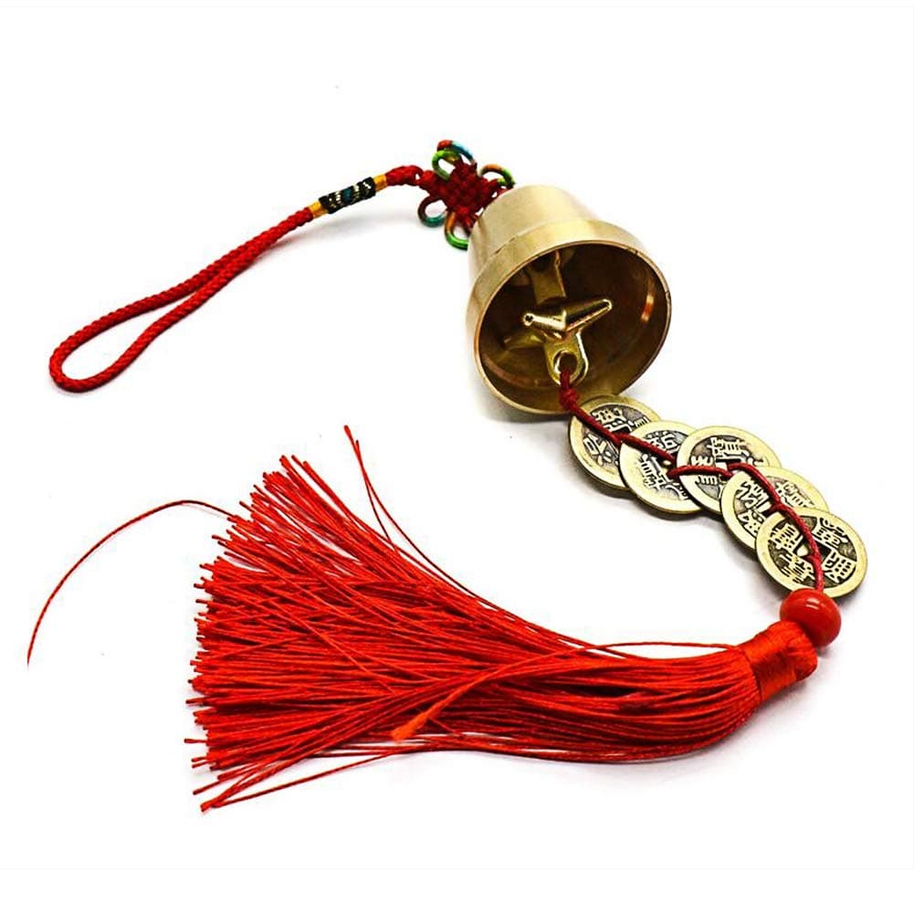 Feng Shui Good LuckProtection Hanging Bell with Five Emperor Coins Home Car Crafts Hanging Decoration W A Black Bag 157
