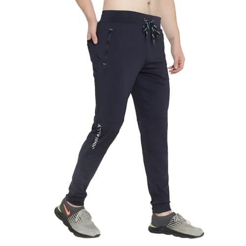 John Ally Jogger Trackpant for Men with Two Zipper Pockets and Premium Fabric. Sweat Wicking, Stretchable for Gym, Yoga, Training, Sports, Running and Casual wear. (Midnight Blue - XL)
