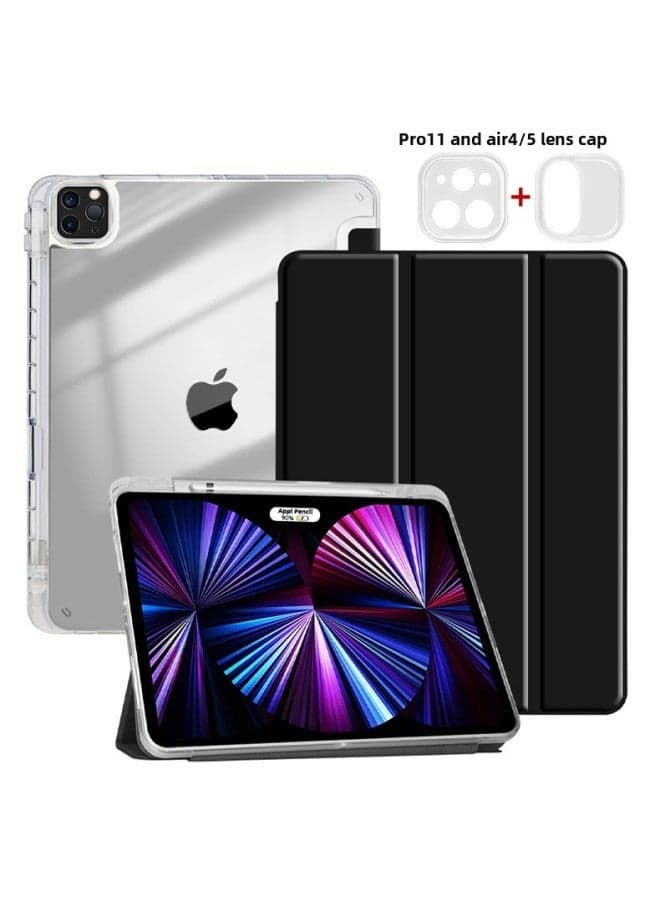 Suitable For IPad Protective Case Acrylic Tri-fold Y Folding Pen Slot Leather Case Air5 10 Generation Pro12.9 Protective Case-Color:Classic Black 【Transparent Three Fold】】-Applicable Model:air1/2 Ipad 9.7 Inch (2017/2018)