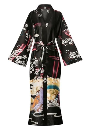 Women's Silky Kimono Robes Long Satin Bathrobes Silk Robes Japanese Dressing Gowns