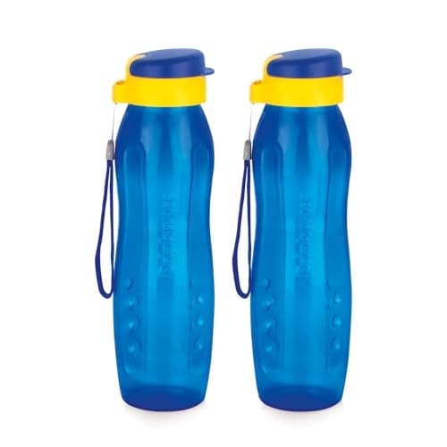 ATTRO Plastic Drinkware 1 L BPA-Free Water Bottle with Leak-Proof Flip-Top Cap, Nylon Strap and Stylish Color for Daily Hydration Set of 2- Blue
