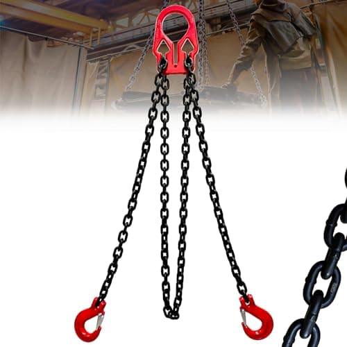 FITHOIST 10Ft Adjustable Chain Sling 5/16", 3.18 Ton, G80 Alloy Steel 2 Way Chain Slings Double Leg Slings Lifting with 2 Safety Grab Hooks Heavy Duty for Engine Hoist Lifts…