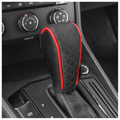 Leather Gear Shift Cover Diamond Embroidery DesignDurable Shift Knob Cover for Shift Lever ProtectionUniversal Car Gear Shift Cover Car Decorative Accessory Suitable for CarsTrucksSUVs BlackRed