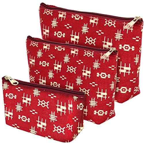 NISUN Set of 3 Multipurpose Travel Pouch, Pouch for Cosmetic Stuffs, Women Makeup Organizer Bag, Aesthetic and Trendy (Red)