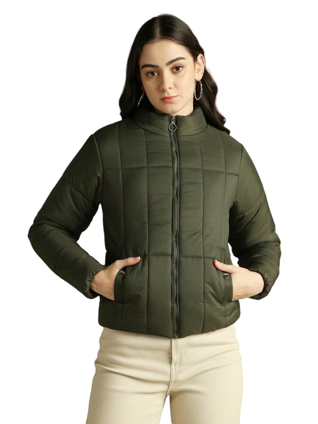 DL Woman Regular Fit Polyester Solid Full Sleeves Stand Collar Padded Jacket