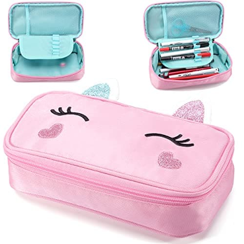 AO ALI VICTORY Cute Pencil Case for Girls Women Kids Unicorn Soft Pen Box Pouch Holder Big Capacity Stationery Bag Marker Cases School Supplies College Office Organizer Large Storage (Pink)