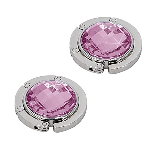 TANOSII Foldable Purse Hook Floding Handbag Hanger Rhinestone Bag Holder for Table Desk 2 PCS Pink