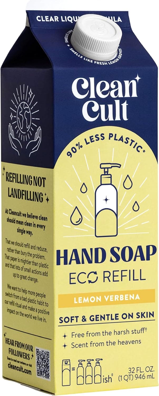 Cleancult Liquid Hand Soap Refill Lemon Verbena Moisturizes Dry Sensitive Skin Made with Aloe Vera Essential Oils Eco Friendly PaperBased Packaging 32 oz1 Pack