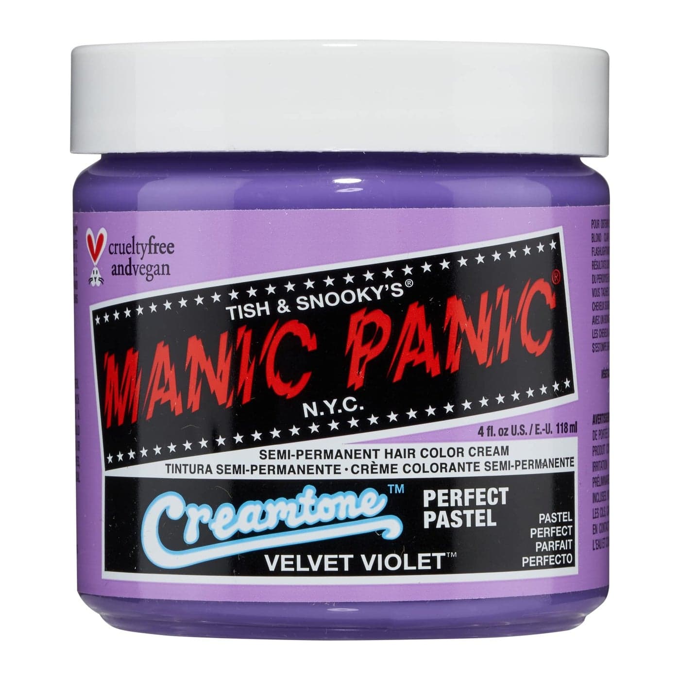 MANIC PANIC Creamtone Velvet Violet Semi Permanent Hair Color for Women Men Perfect Pastel Purple Hair Dye Lasts 24 Weeks Vegan and Ammonia CrueltyFree 4oz
