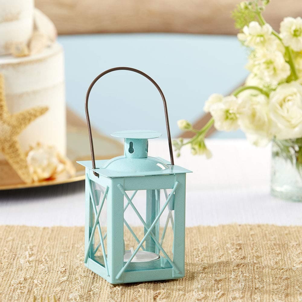 Kate Aspen Rustic Shelf Decor Luminous Vintage Tea Light Votive Candle Holders Metal Mini Decorative Lantern Distressed Teal Blue