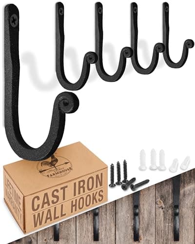 Larger Railroad Spike Cast Iron Hooks 5 Pack Handmade Blacksmith Wall Mounted Farmhouse Decor Cast Iron Wall Hooks Vintage Hooks for Hanging Black