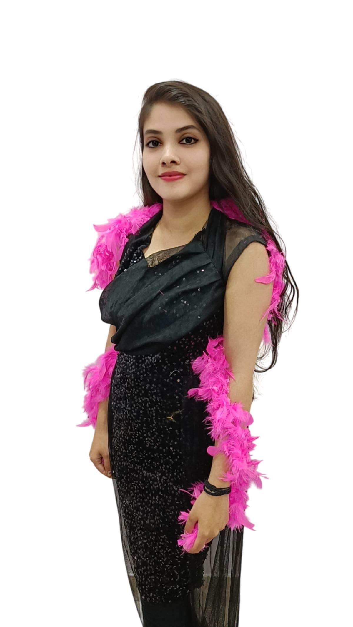 BookMyCostume Hot Pink Fluffy Feather Boa Stole | Soft Feathers Scarf Evening Dress Accessory for Girls | Perfect for Dance Accessory, Costume Parties & Stylish Feather Dress Look