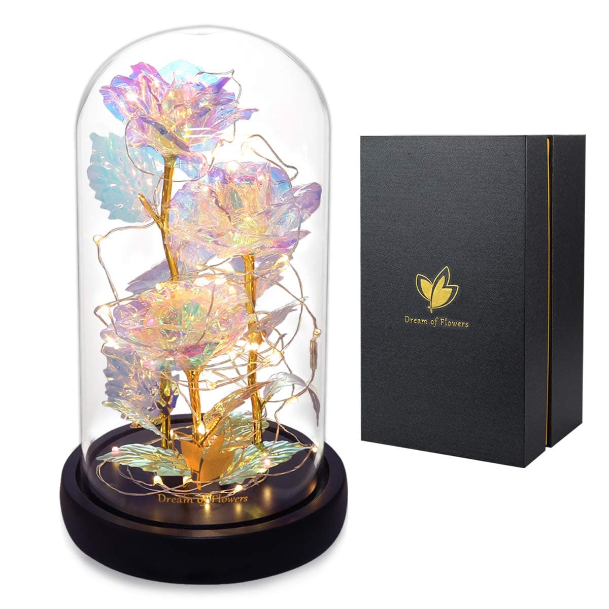 Valentines Gifts for HerBirthday Gifts for WomenColorful Flowers Rose in Glass DomeGalaxy Flowers Rose with 2 Lighted ModeRainbow Rose Flower Gifts for WomenValentines Gifts for Girlfriend