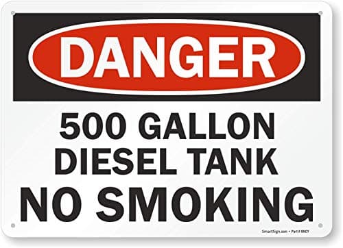 SmartSign "Danger - 500 Gallon Diesel Tank, No Smoking" Sign | 10" x 14" Aluminum